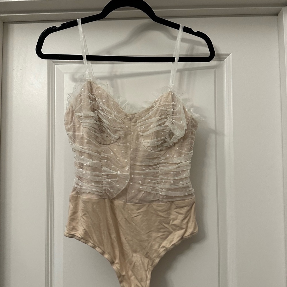 Sheer Ruffle Bodysuit in Nude